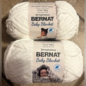 Lot of 2 Skeins, Bernat Baby Blanket Yarn, 3.5 oz, 72 yds, White